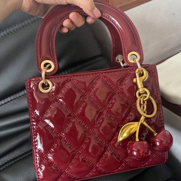 Cherry Red Patent Mini Handbag – Quilted Designer Inspired Purse 🍒 - Picture 2 of 4